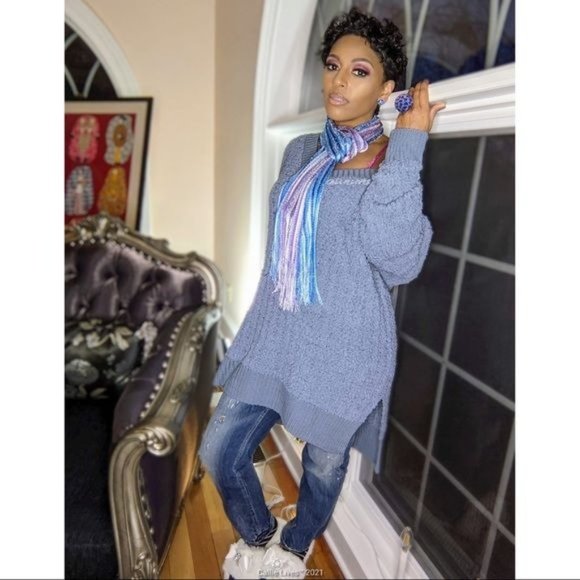 Callie Plus Oversized Popcorn Cable Lounge Sweater 1X - Picture 4 of 11